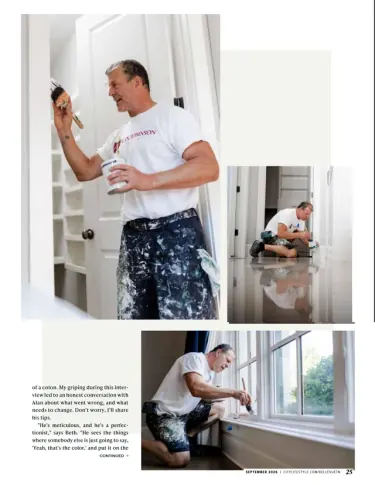 Bellevue City Lifestyle feature page with photos of Alan Robinson brushing trim, a closet and window sills